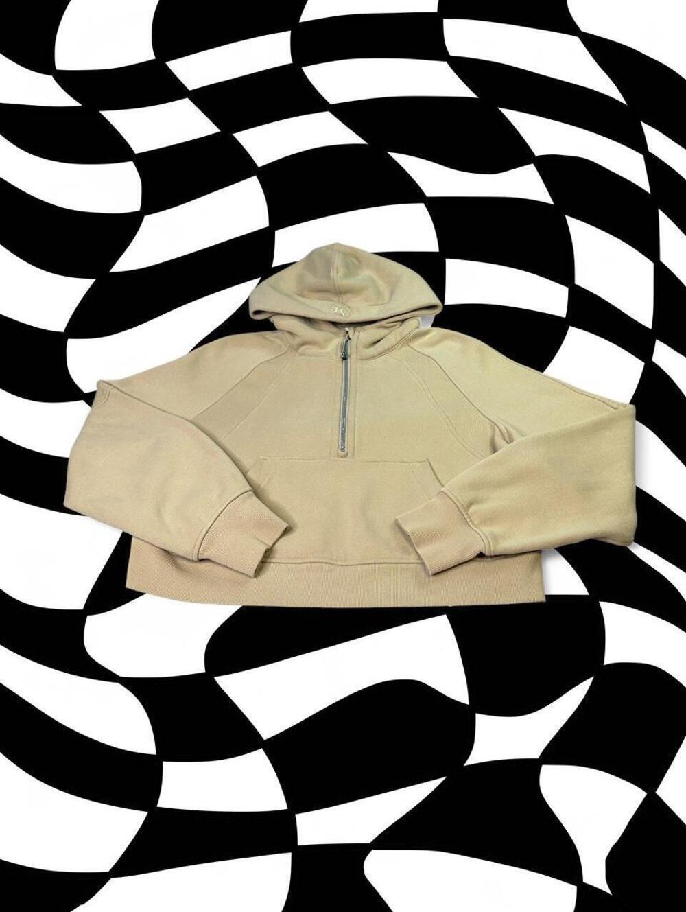 Lululemon tan cropped scuba quarter zip hoodie